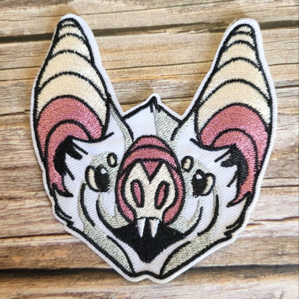 Cute Albino Bat Gothic Witchy Tattoo Style Halloween Iron on Patch.